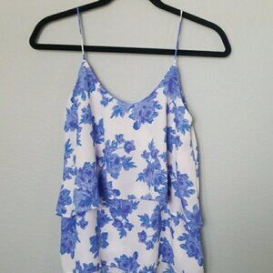 Paper Crane Romantic Going Out Blue And White Floral Tiered Tank Top Small